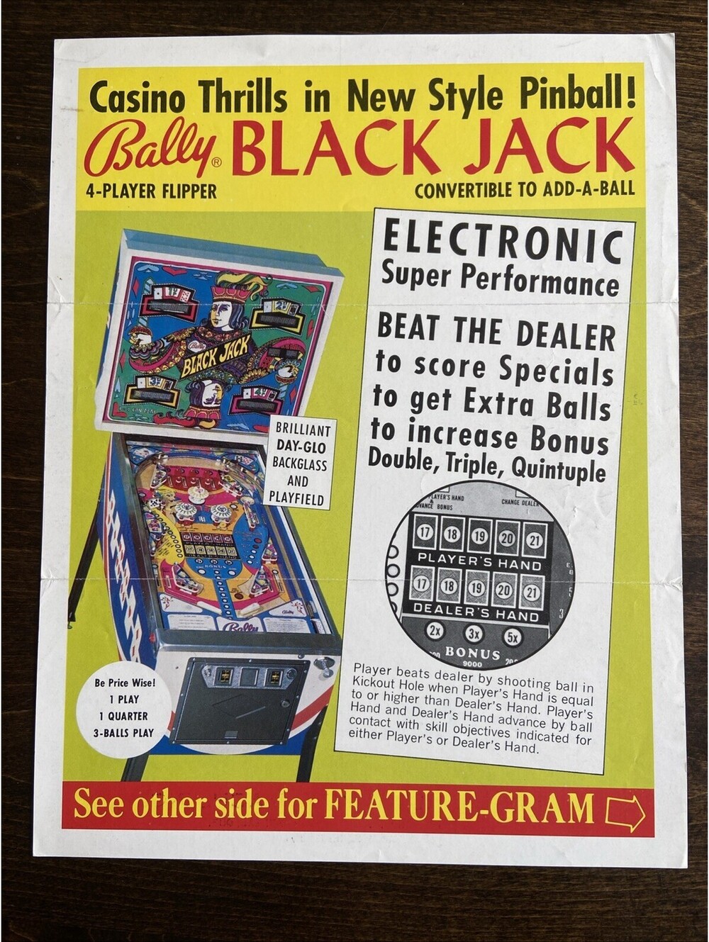 Bally Black Jack Pinball FLYER Original Ad Promo Poster Not PCB